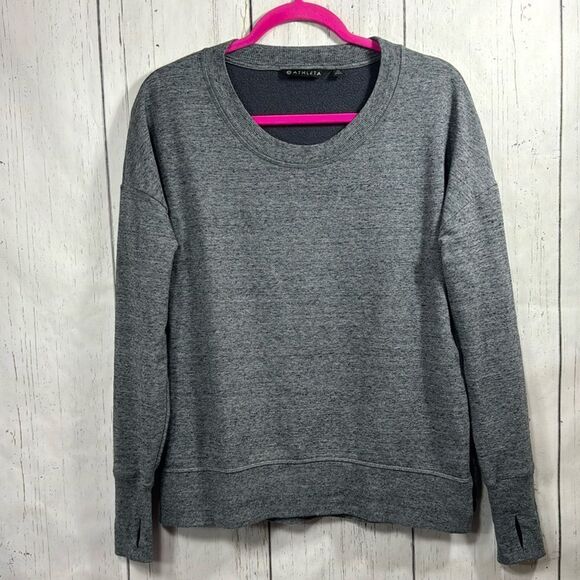 Athleta Crewneck Long Sleeve Gray Athletic Gym Stretch Rib Hem Sweatshirt - Picture 1 of 14